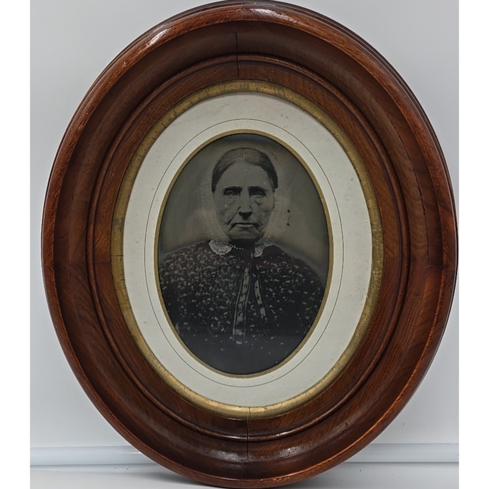 Mid Century 1800's Oval Portrait Victorian Hand Paint Gilded Ebonized Wood Frame